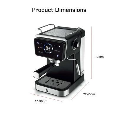 Swan SK22113BLK Espresso Digital Coffee Machine with Built-in Milk Frother - Black