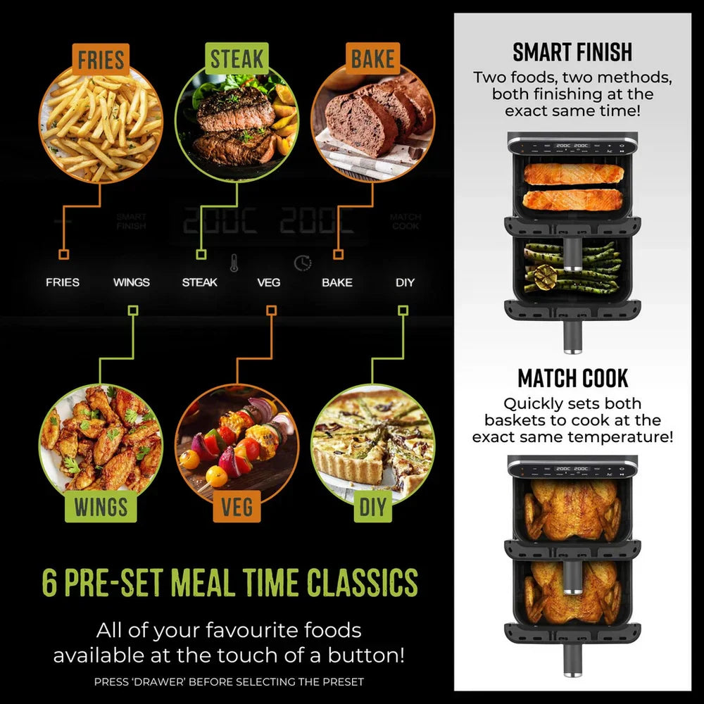 Tower T17190 Vortx 11L Dual Layer Air Fryer - Black with Chrome Trim
